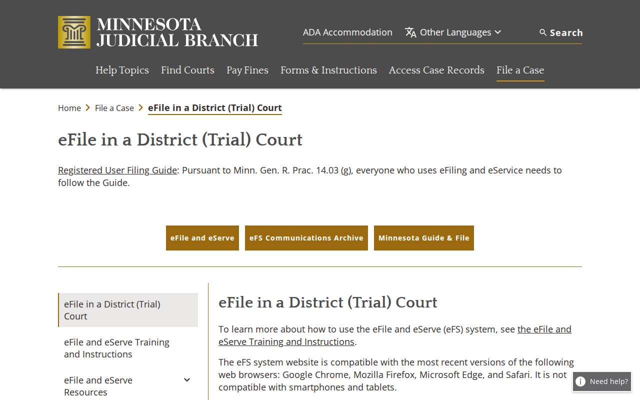 Otter Tail County case records Minnesota eFile and eServe reference