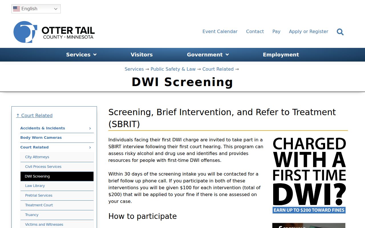 Otter Tail County criminal docket DWI support-program information