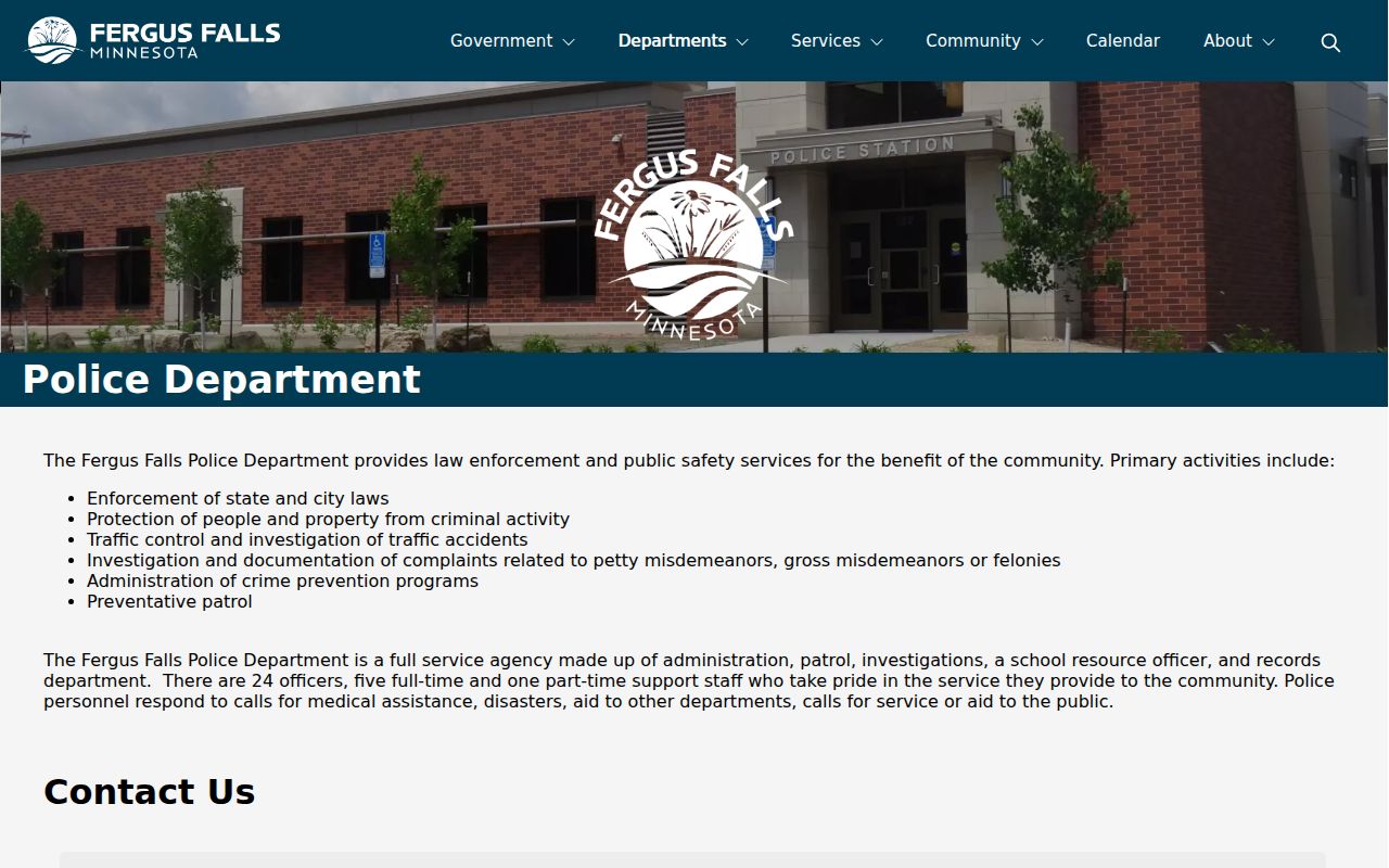 Fergus Falls court docket context from the official police page
