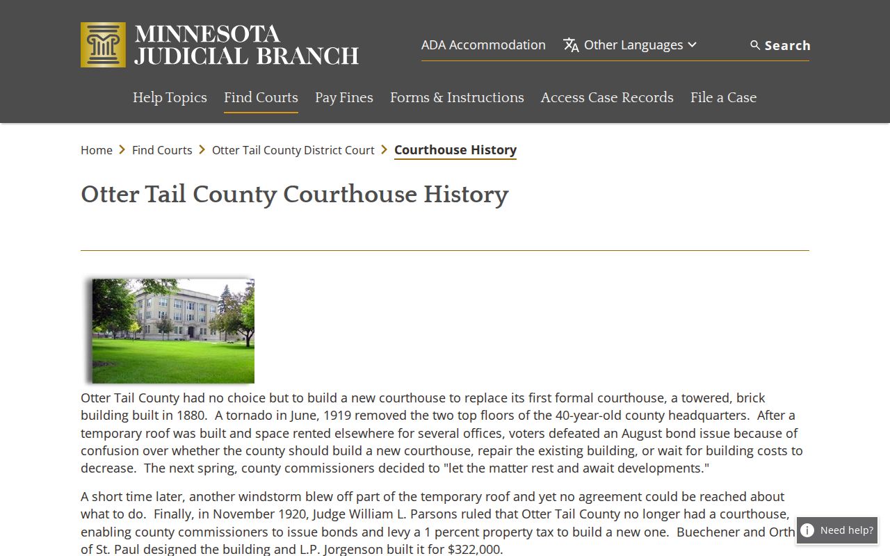 Otter Tail County court docket courthouse history source