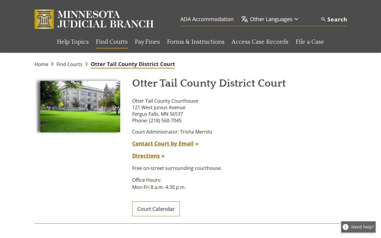 Otter Tail County court docket and daily calendar source