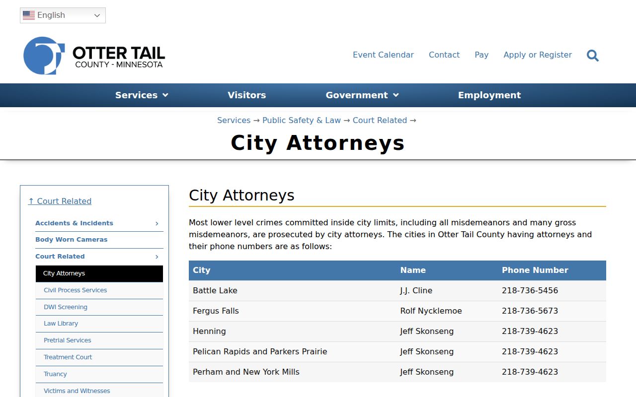 Perham court docket context from Otter Tail County city-attorneys information